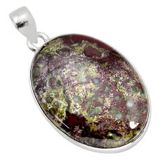 25.06cts natural green bloodstone african (heliotrope) 925 silver pendant y77485