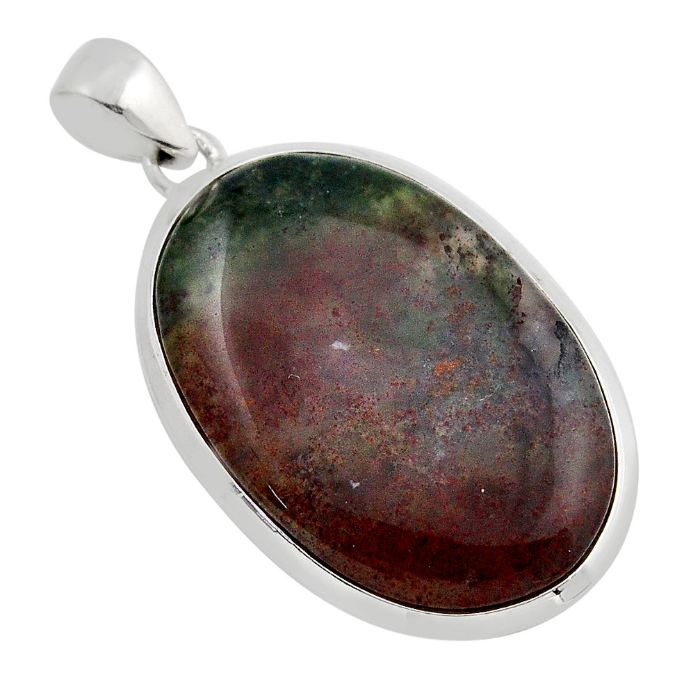 26.94cts natural green bloodstone african (heliotrope) 925 silver pendant y86828