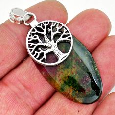 37.87cts natural green bloodstone african 925 silver tree of life pendant y17970
