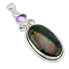 19.82cts natural green bloodstone african amethyst 925 silver pendant y66546