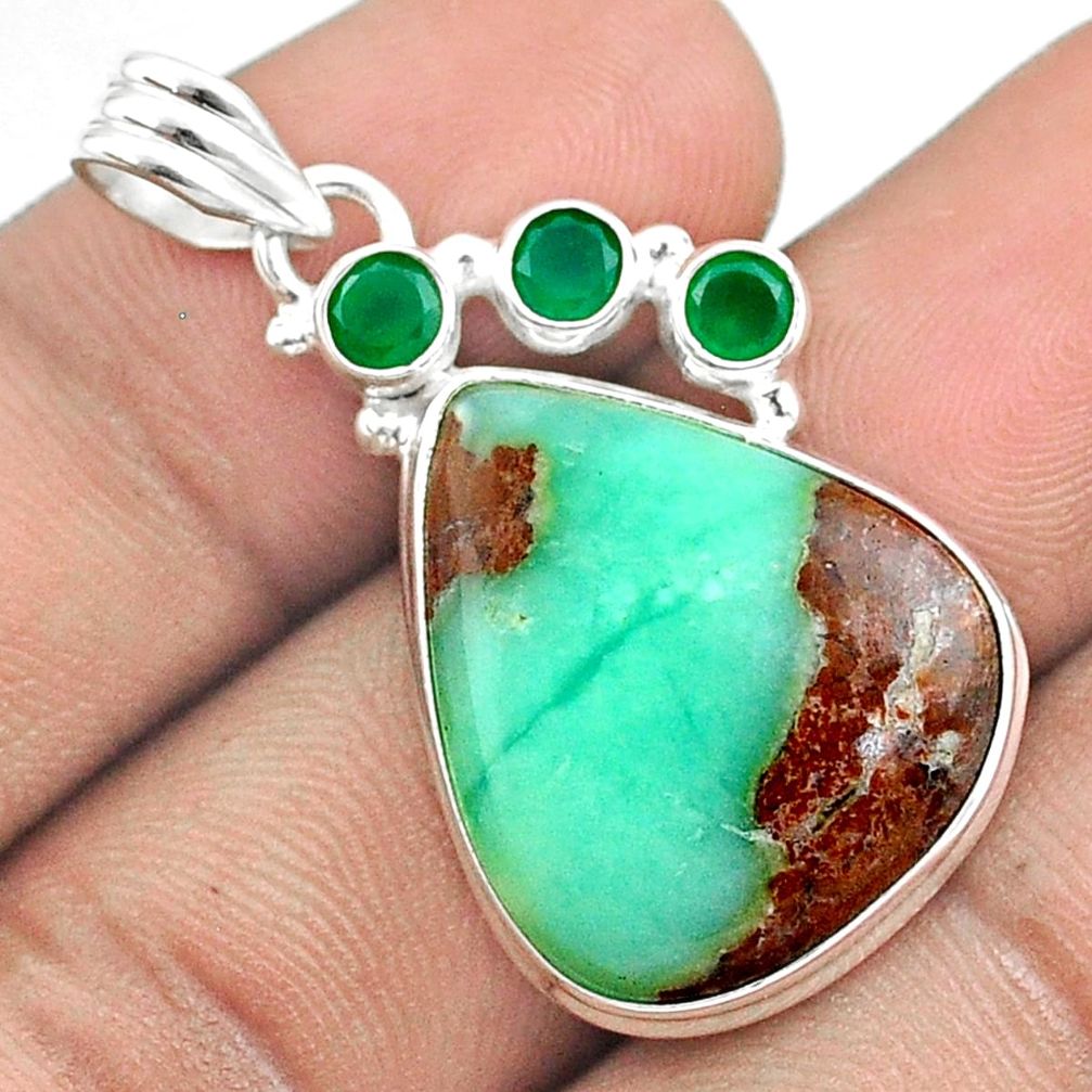 15.65cts natural green boulder chrysoprase chalcedony 925 silver pendant u21921