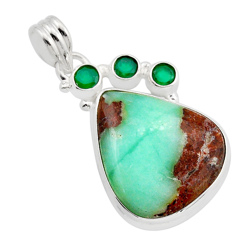 14.47cts natural green boulder chrysoprase chalcedony 925 silver pendant y86861