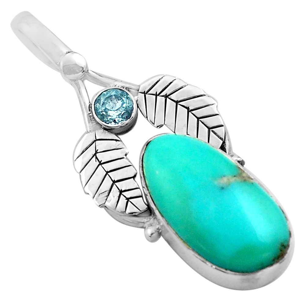 11.25cts natural green campitos turquoise 925 silver deltoid leaf pendant p84703