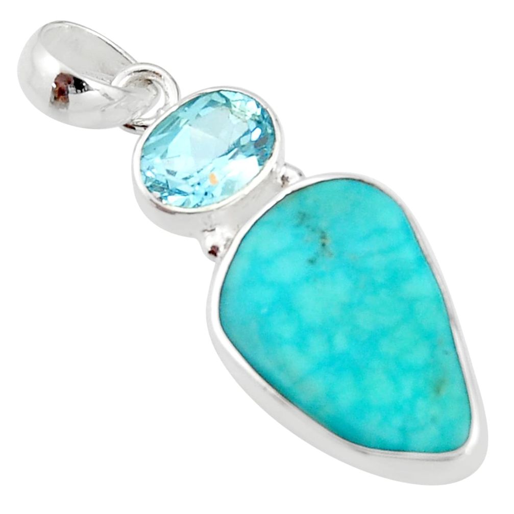 12.58cts natural green campitos turquoise blue topaz 925 silver pendant r20907