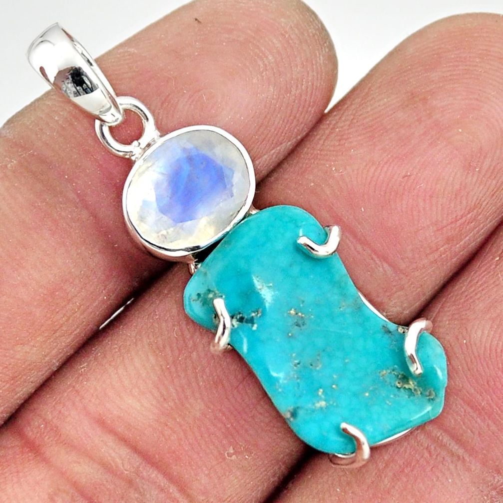 14.25cts natural green campitos turquoise moonstone 925 silver pendant r20901