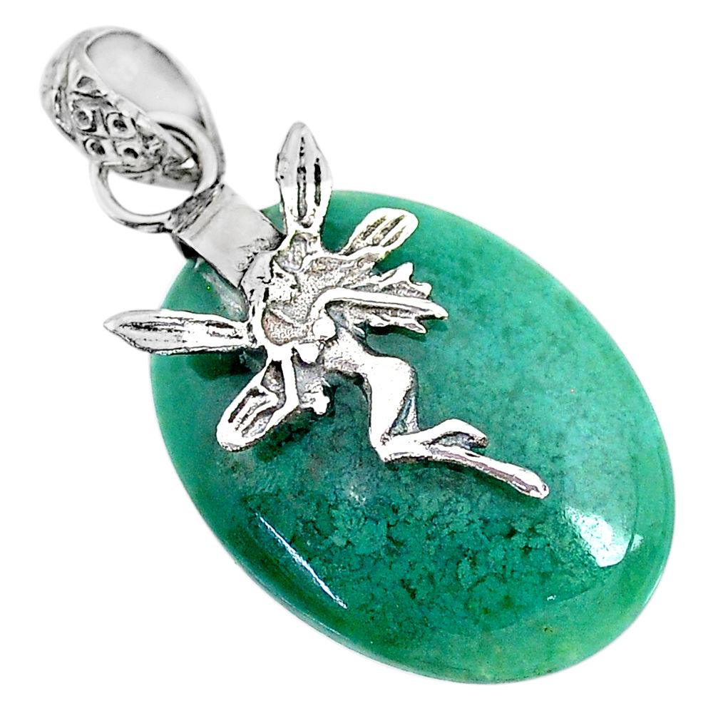  green chalcedony 925 silver angel wings fairy pendant r91327