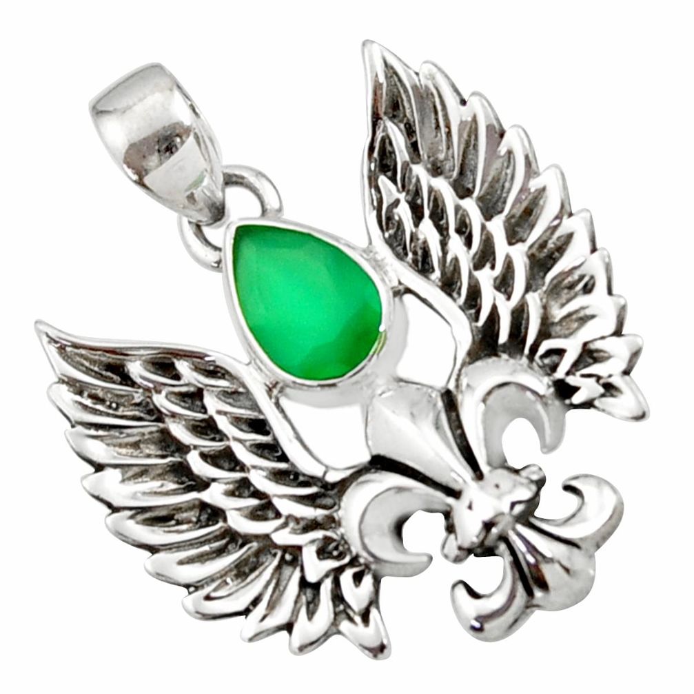 green chalcedony 925 silver feather charm pendant d44843