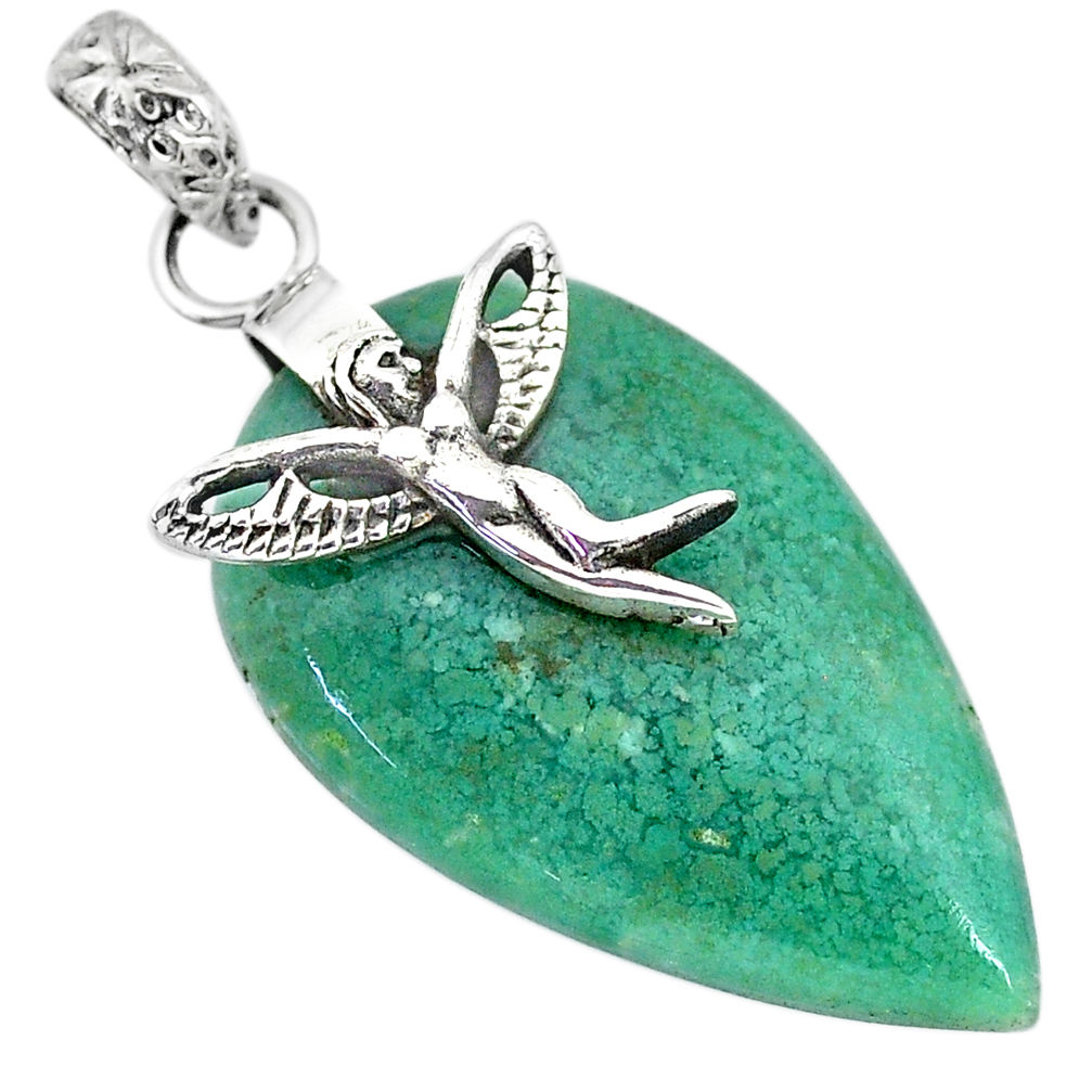  green chalcedony 925 sterling silver angel wing pendant r91323