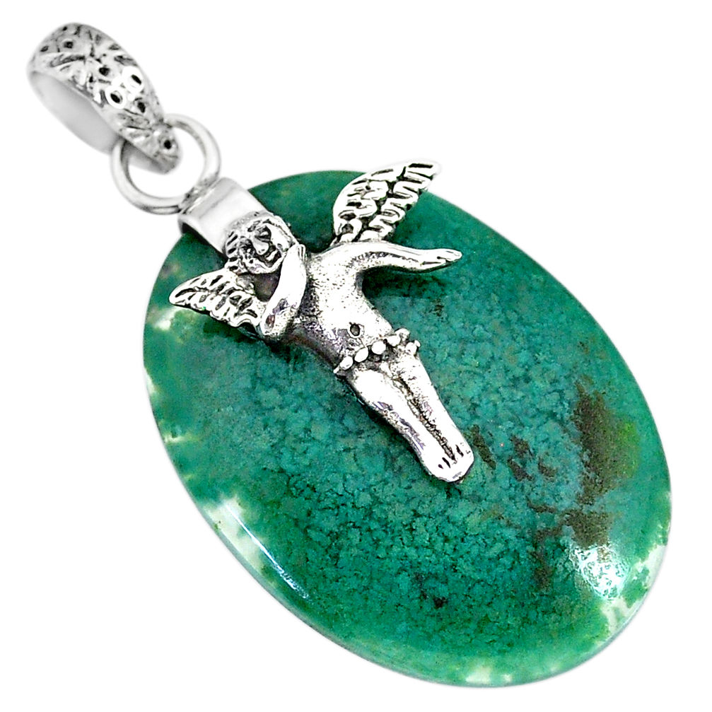  green chalcedony 925 sterling silver angel wing pendant r91325