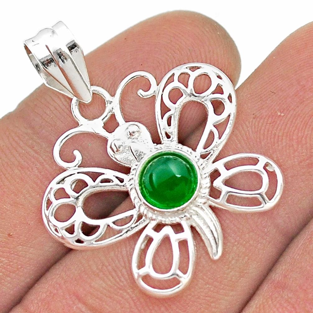 1.08cts natural green chalcedony 925 sterling silver butterfly pendant d49094