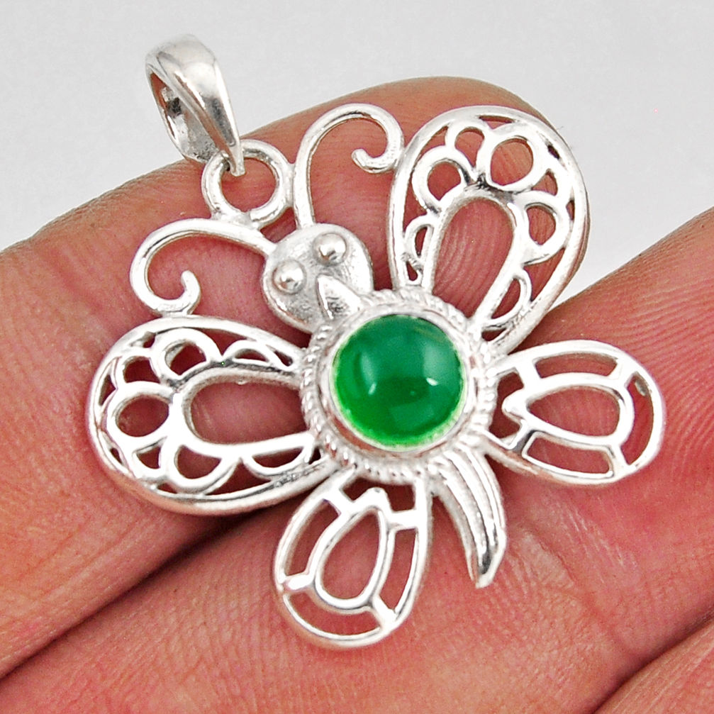 1.16cts natural green chalcedony 925 sterling silver butterfly pendant y52967