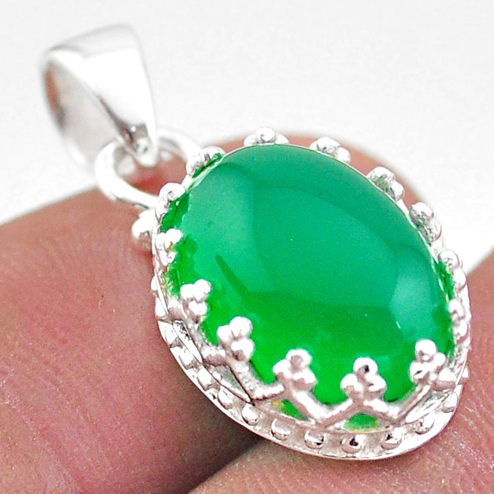 6.61cts natural green chalcedony 925 sterling silver crown pendant t43335