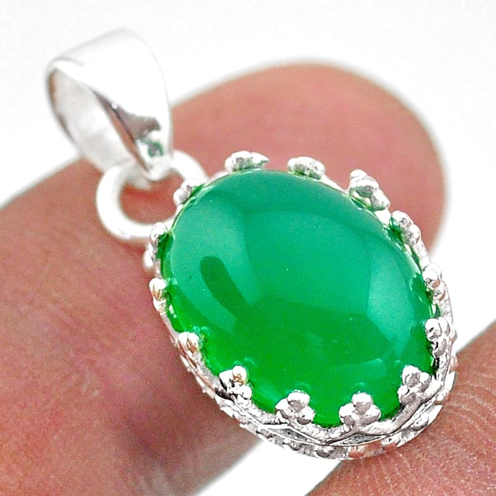 6.83cts natural green chalcedony 925 sterling silver crown pendant t43352