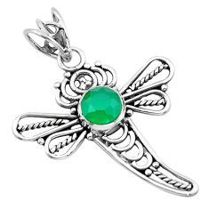 2.78cts natural green chalcedony 925 sterling silver dragonfly pendant p21061