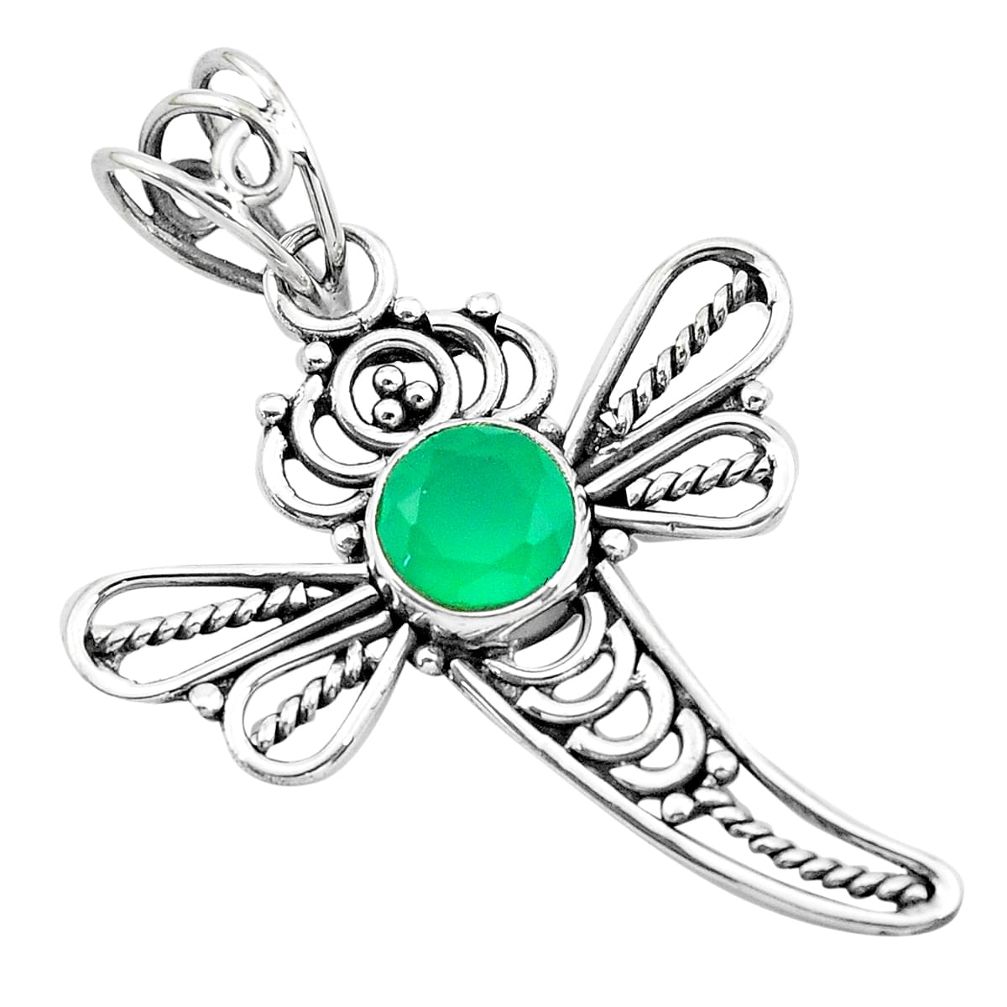 2.61cts natural green chalcedony 925 sterling silver dragonfly pendant p21062