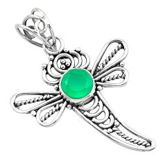 Clearance Sale- 2.61cts natural green chalcedony 925 sterling silver dragonfly pendant p21062