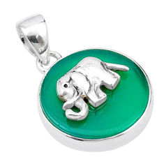 13.97cts natural green chalcedony 925 sterling silver elephant coin enamel pendant u34708