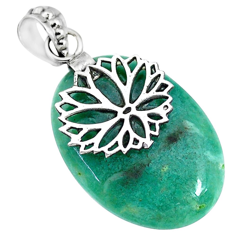 23.78cts natural green chalcedony 925 sterling silver flower pendant r91328