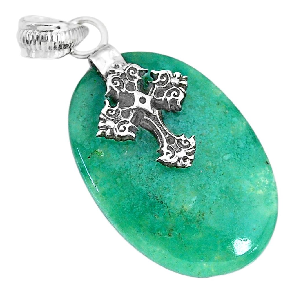 18.21cts natural green chalcedony 925 sterling silver holy cross pendant r91332