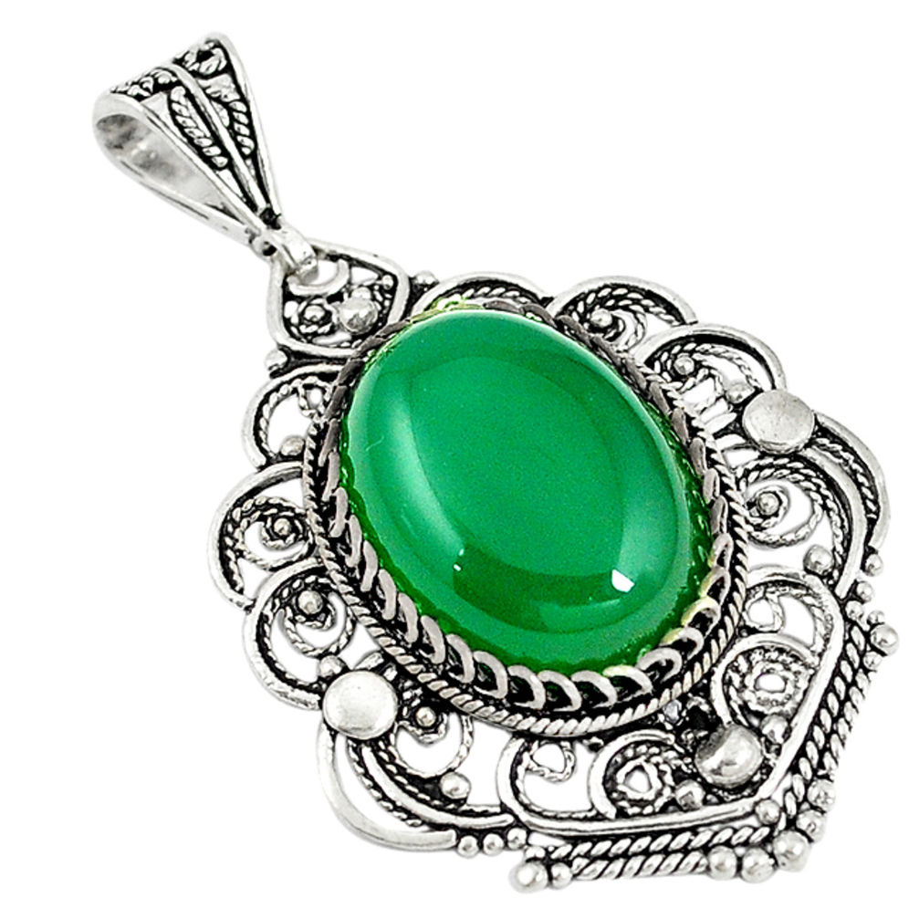 Natural green chalcedony 925 sterling silver pendant jewelry c21607