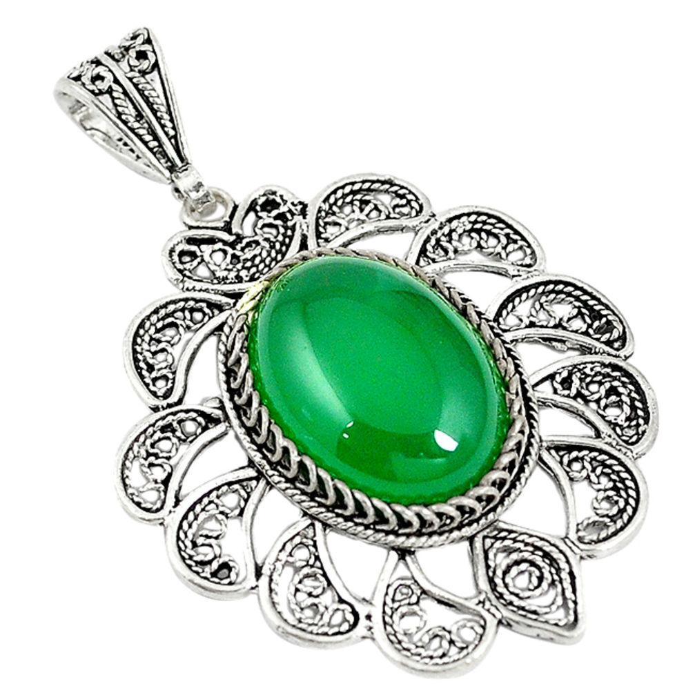 Natural green chalcedony 925 sterling silver pendant jewelry c21612