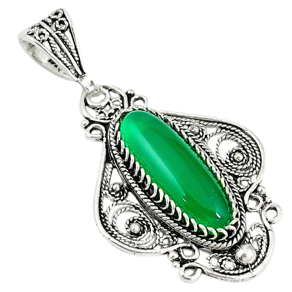 Natural green chalcedony 925 sterling silver pendant jewelry c21613