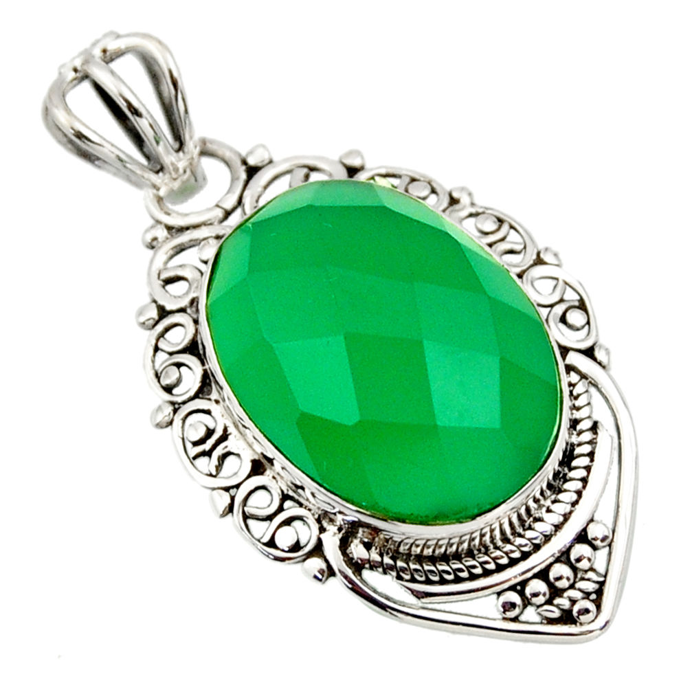 11.73cts natural green chalcedony 925 sterling silver pendant jewelry r32275