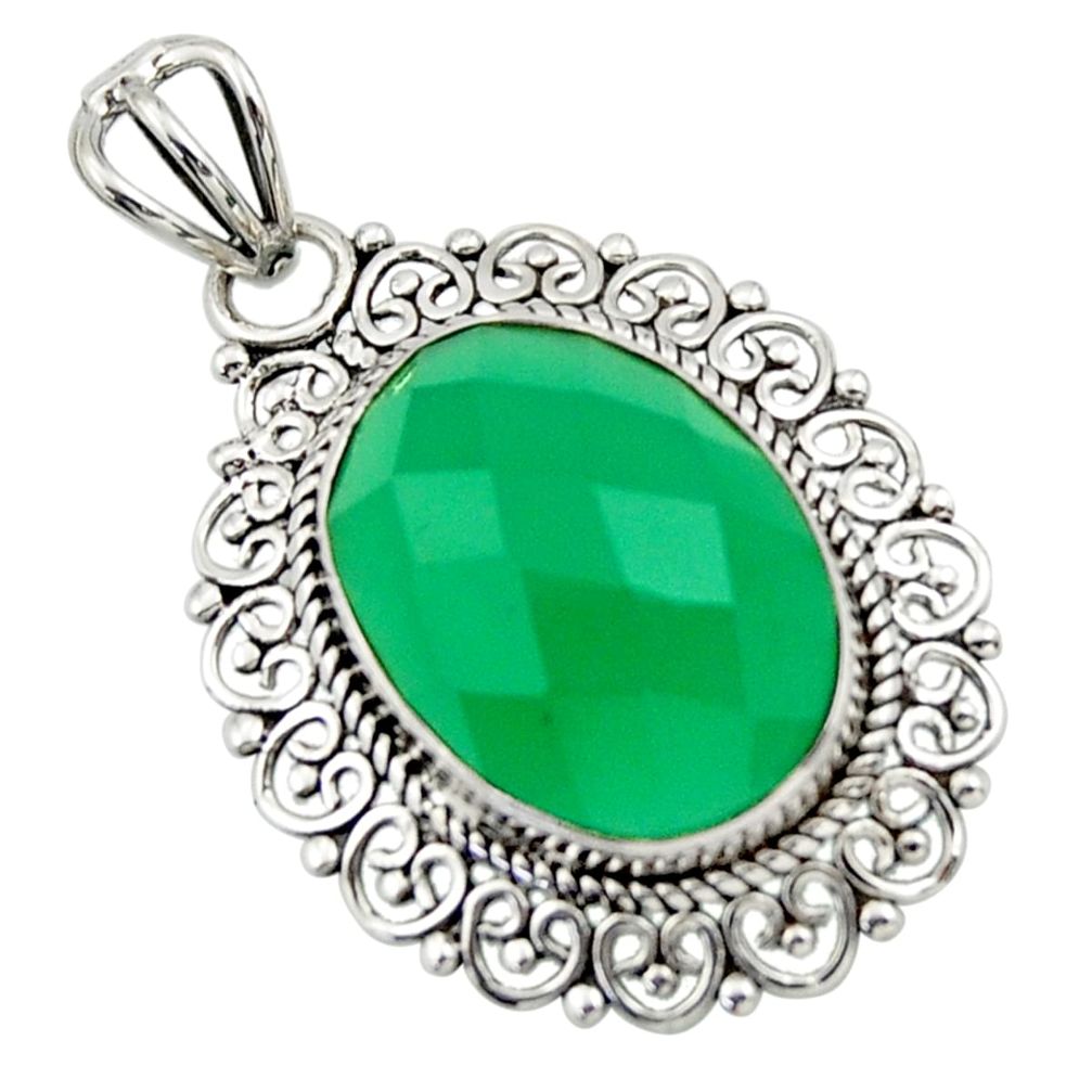 12.58cts natural green chalcedony 925 sterling silver pendant jewelry r32288