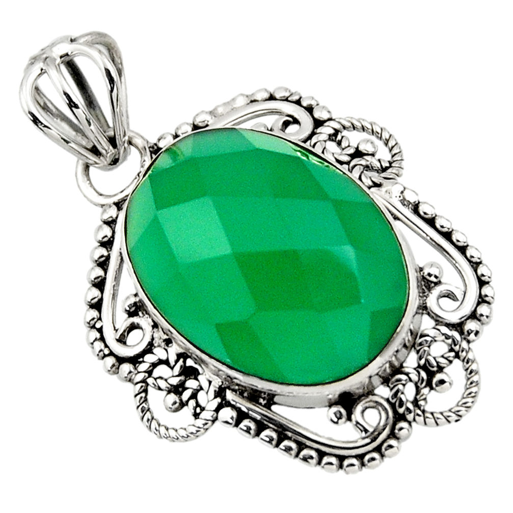 13.15cts natural green chalcedony 925 sterling silver pendant jewelry r32316