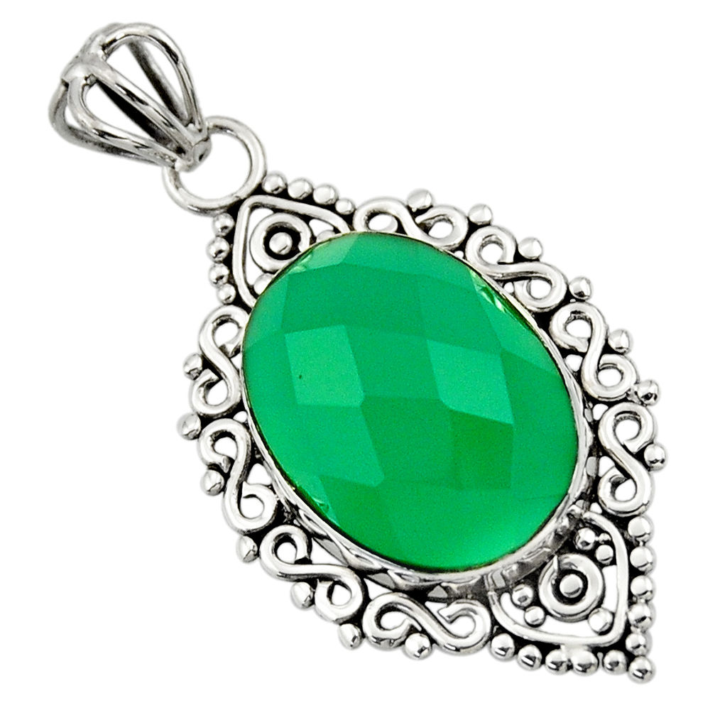 13.15cts natural green chalcedony 925 sterling silver pendant jewelry r32348