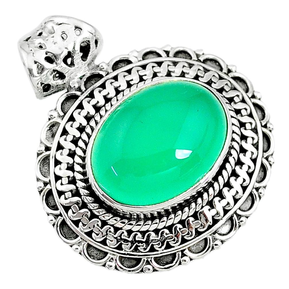 9.65cts natural green chalcedony 925 sterling silver pendant jewelry t10646