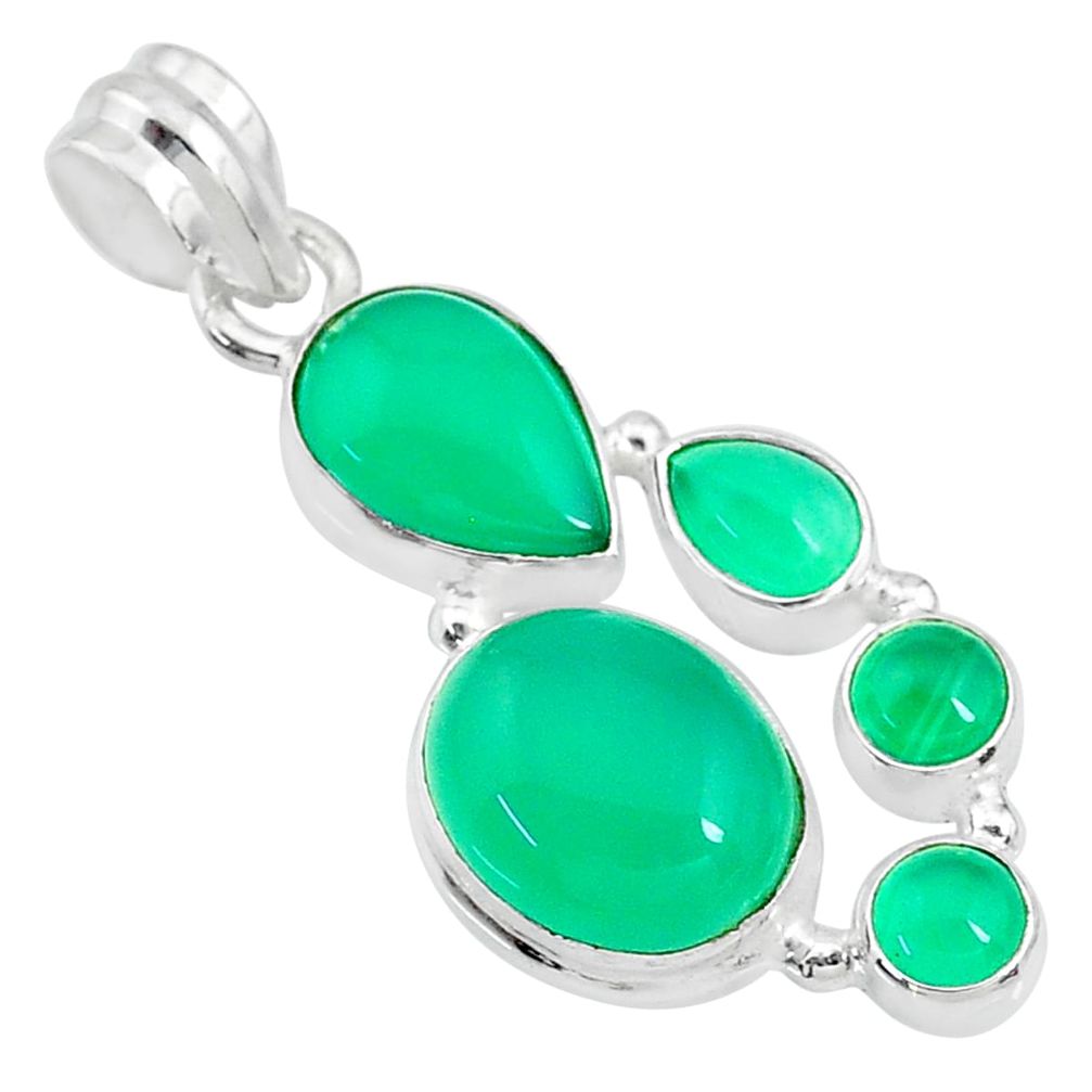 13.69cts natural green chalcedony 925 sterling silver pendant jewelry t10649