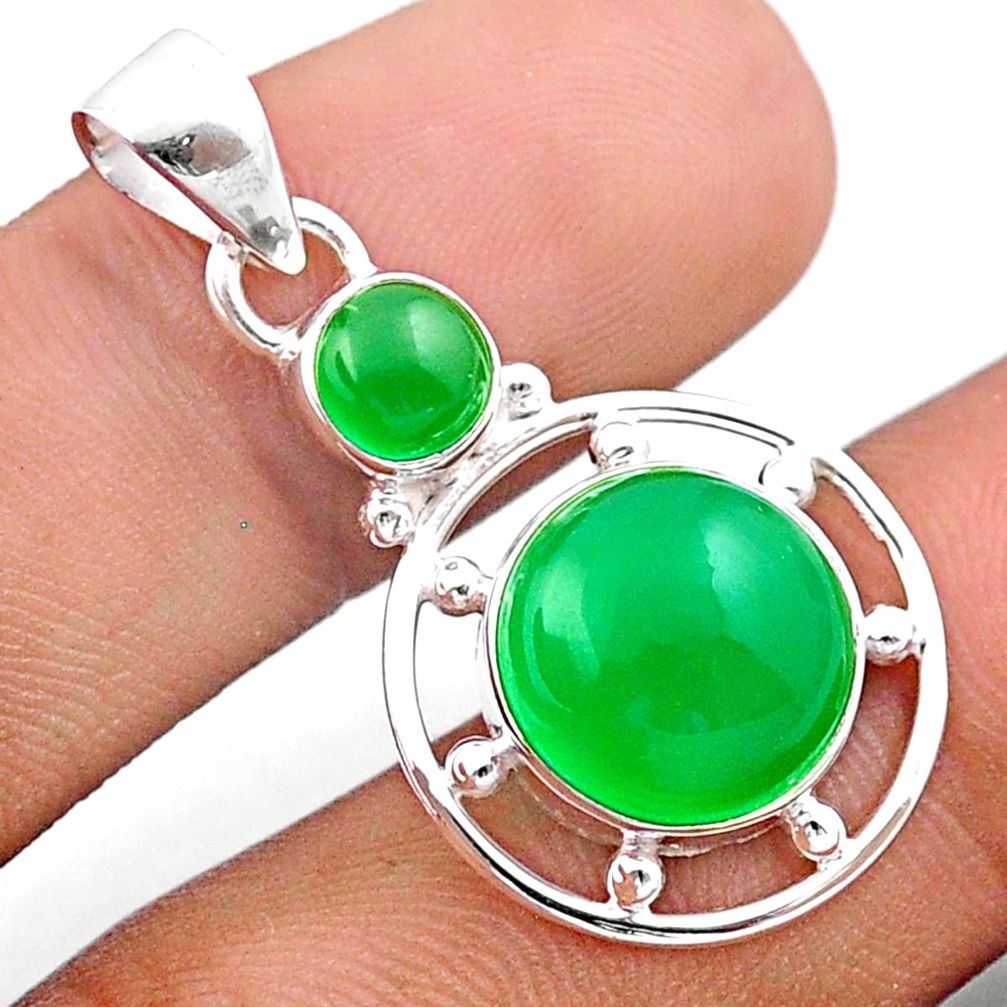 7.17cts natural green chalcedony 925 sterling silver pendant jewelry u17691