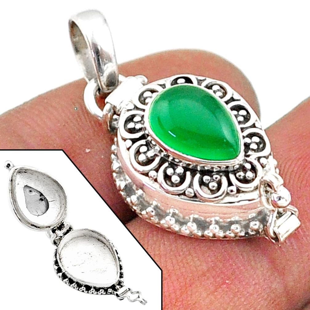 2.49cts natural green chalcedony 925 sterling silver poison box pendant t73601
