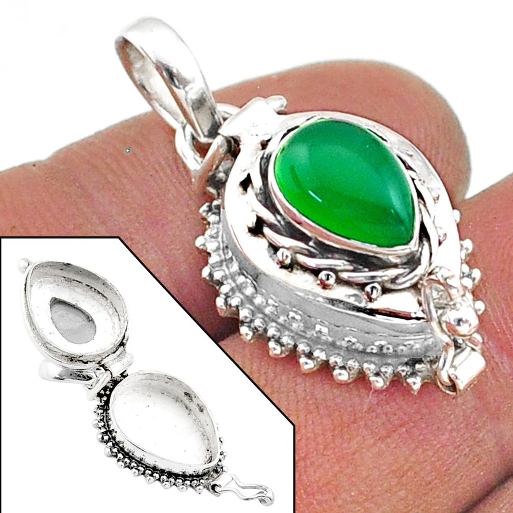 2.44cts natural green chalcedony 925 sterling silver poison box pendant t73605