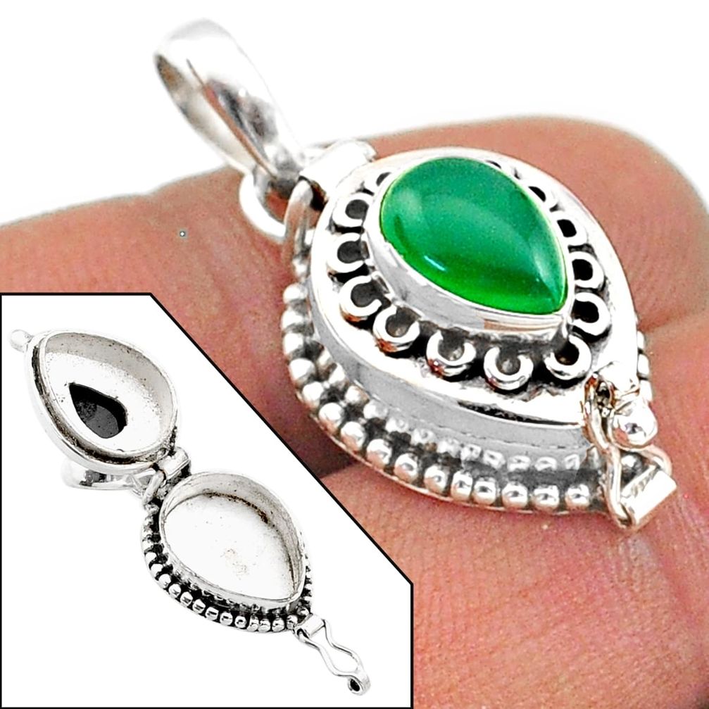 2.50cts natural green chalcedony 925 sterling silver poison box pendant t73606