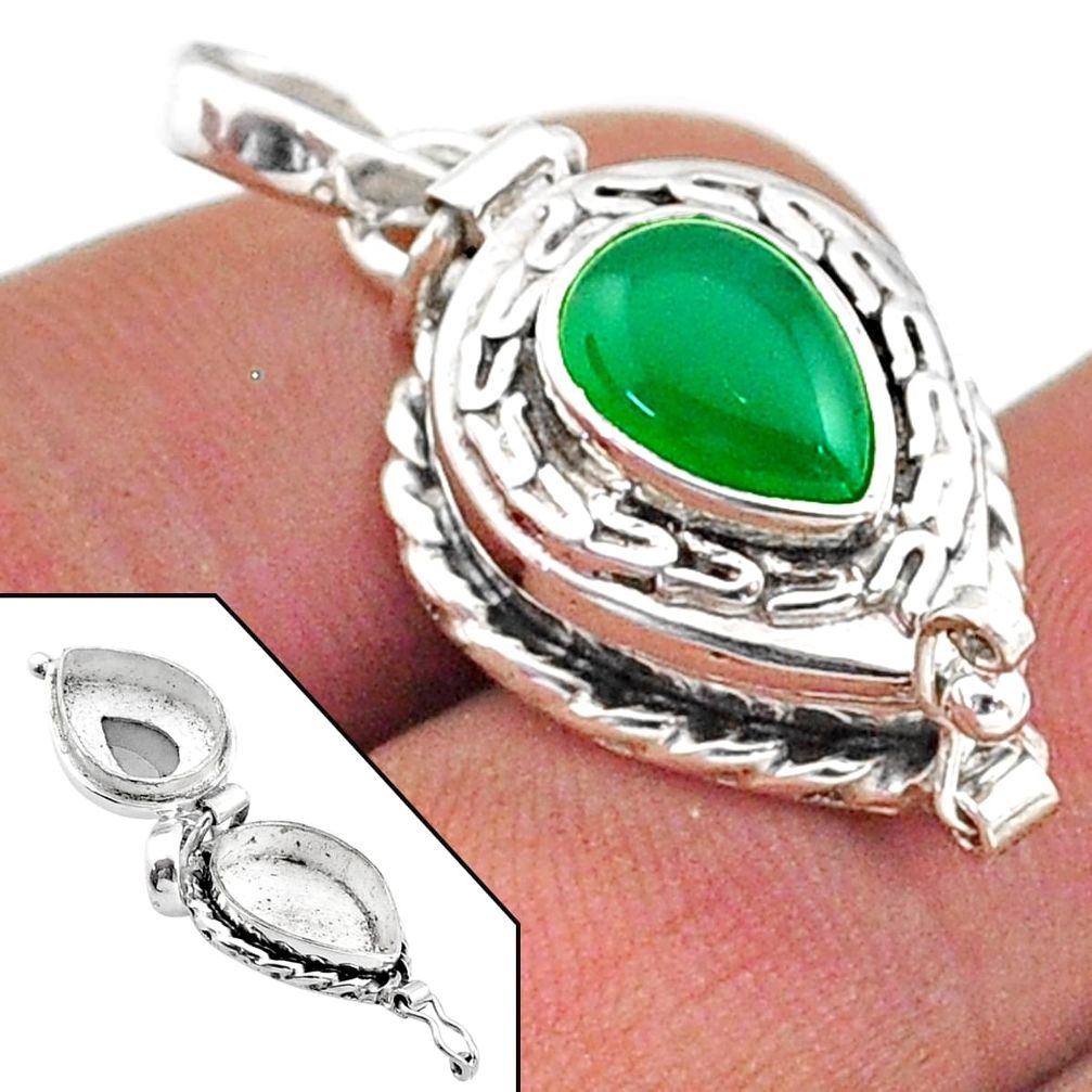 2.43cts natural green chalcedony 925 sterling silver poison box pendant t73607