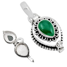 2.50cts natural green chalcedony 925 sterling silver poison box pendant y54184