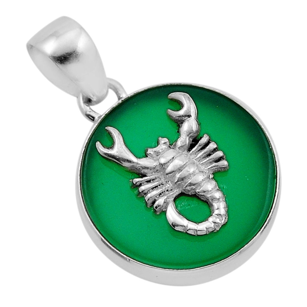 12.17cts natural green chalcedony 925 sterling silver scorpion pendant y87535
