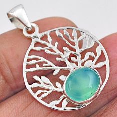 3.76cts natural green chalcedony 925 sterling silver tree of life pendant t88287
