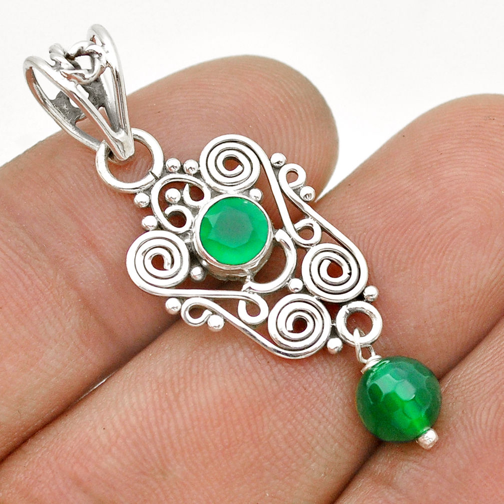 2.94cts natural green chalcedony bead 925 sterling silver pendant u75205