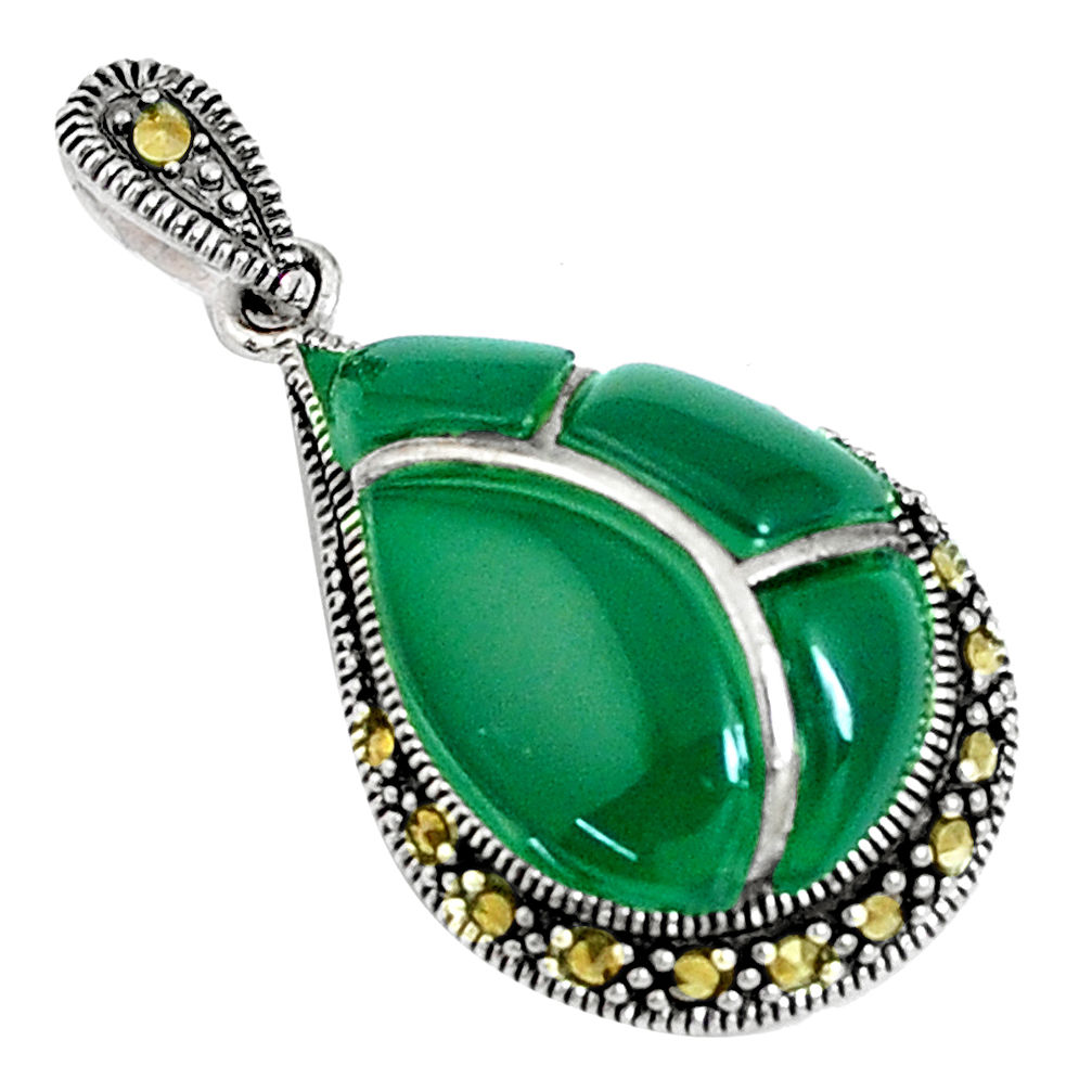 5.51cts natural green chalcedony marcasite 925 sterling silver pendant c16704