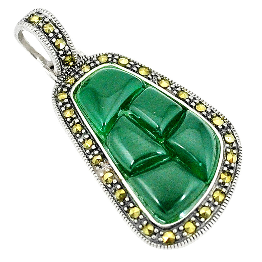 Natural green chalcedony marcasite 925 sterling silver pendant c17219