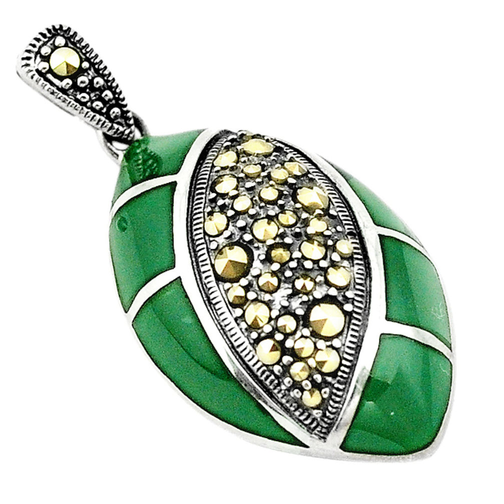 Natural green chalcedony marcasite 925 sterling silver pendant c17164