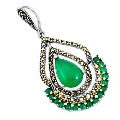 6.82cts natural green chalcedony marcasite 925 sterling silver pendant c20849