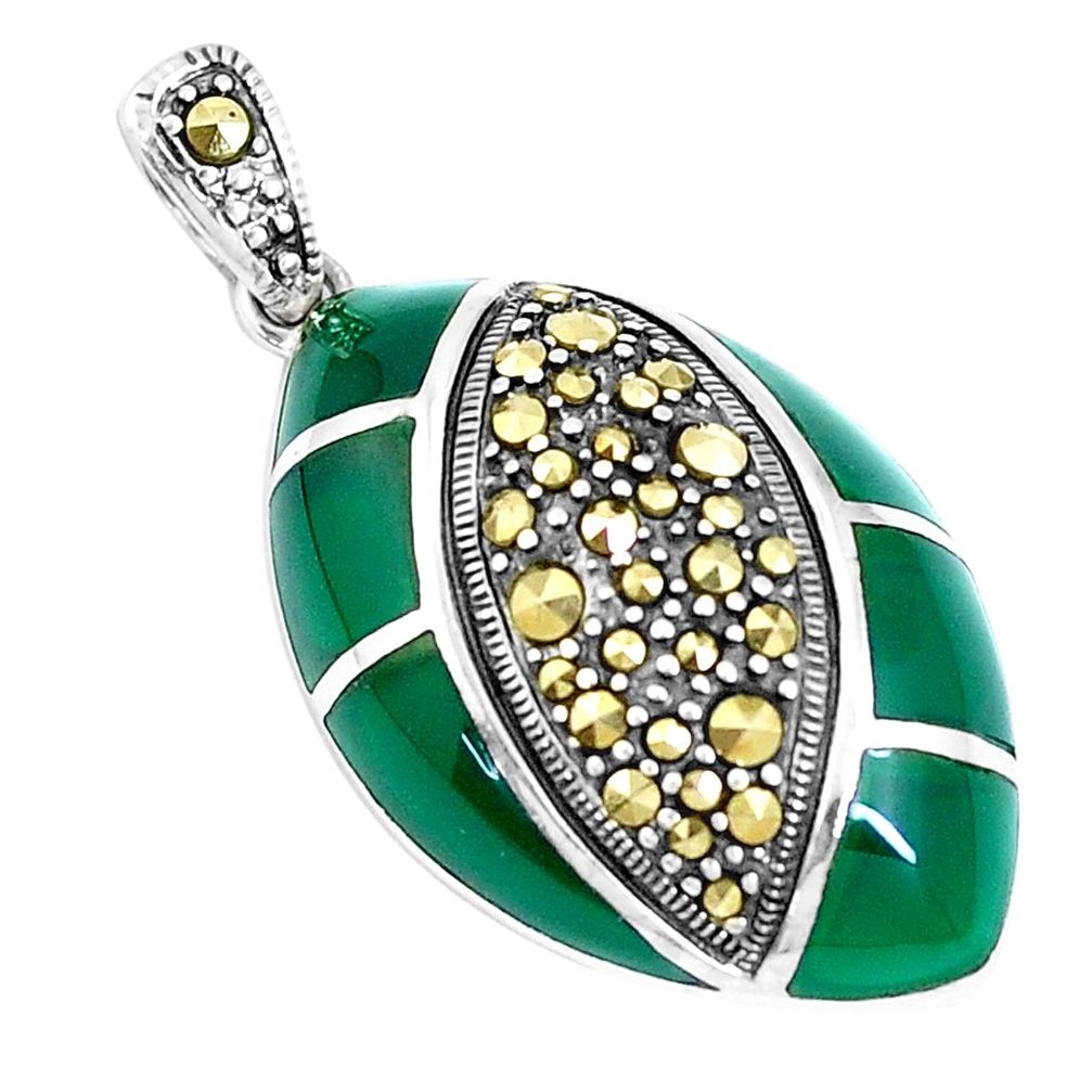 4.94cts natural green chalcedony marcasite 925 sterling silver pendant c20860