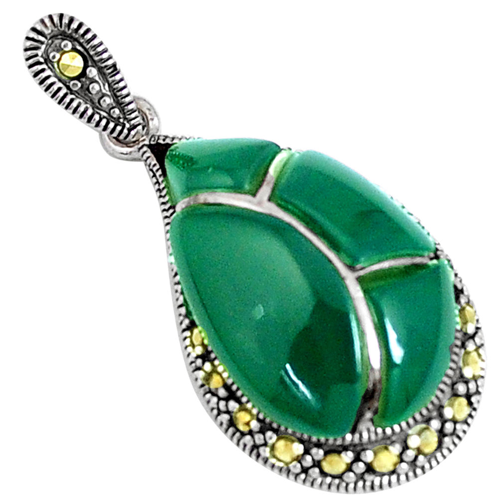 5.87cts natural green chalcedony marcasite 925 sterling silver pendant c26134