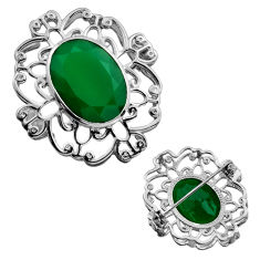 9.91cts natural green chalcedony oval 925 sterling silver brooch pendant y83732