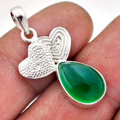 4.31cts natural green chalcedony pear 925 silver couple hearts pendant n46223