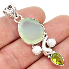14.50cts natural green chalcedony peridot pearl silver dolphin pendant d48281